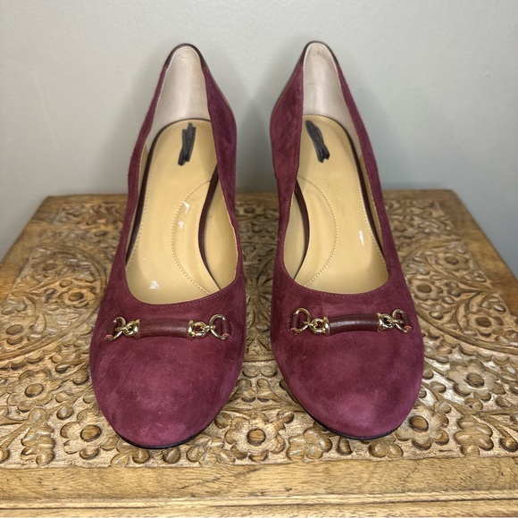 Talbots Women’s Ellery Burgundy Suede Bit Block Heel Pumps Sz 10.5 - Picture 2 of 8